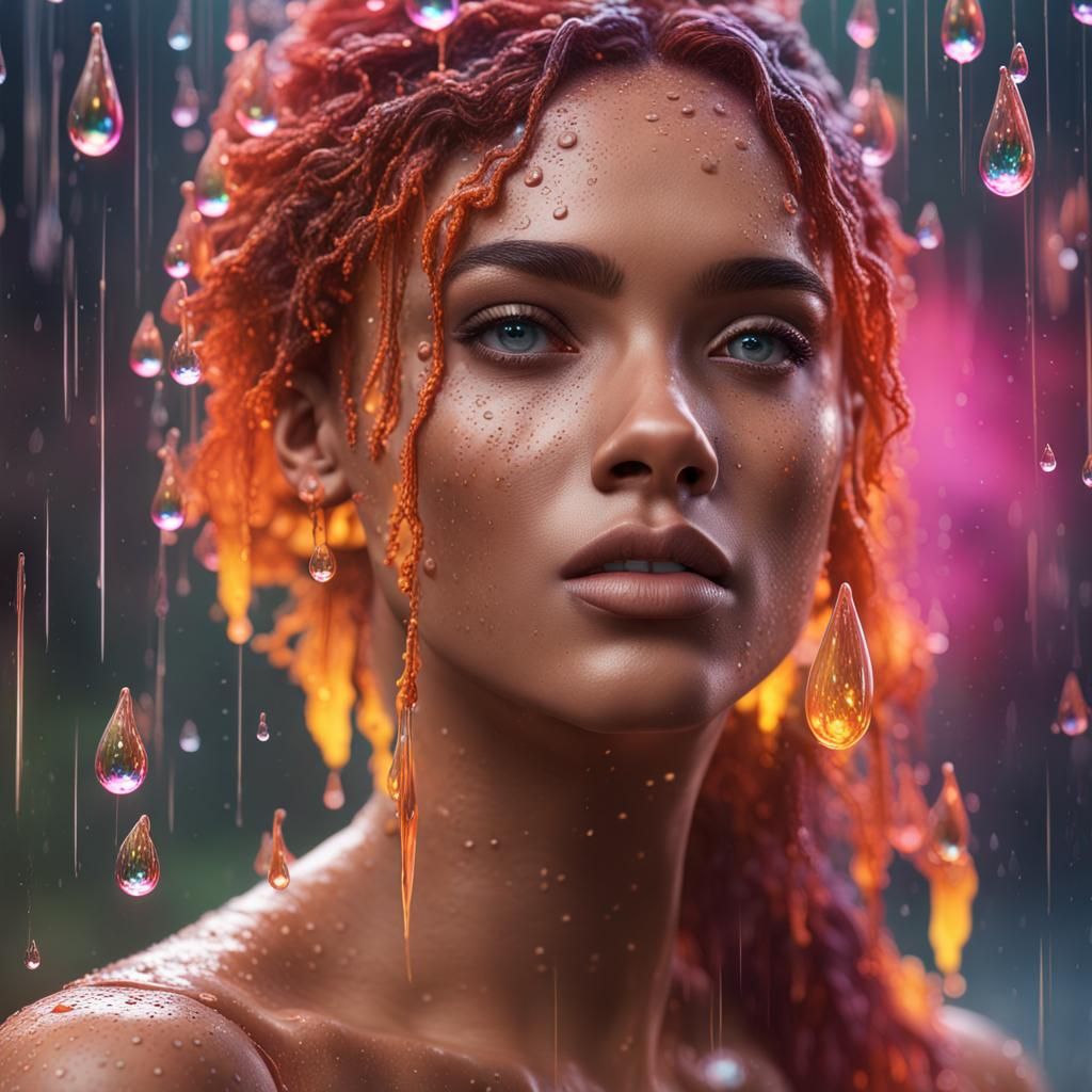 Overlay a supermodel’s headshot with a cascade of vibrant ra...