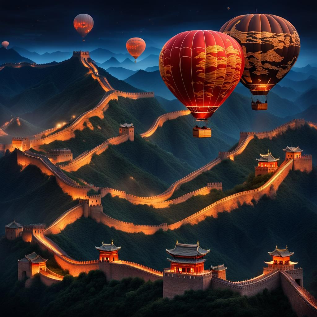 Great Wall of China Night View in Expressionist Style