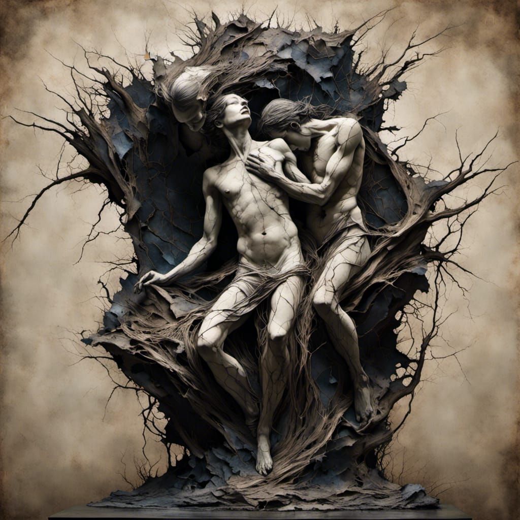  <lora:Dark:1.0> man and woman sculpture, dramatic composition, perfect | behance HD, deviantart, insanely detailed masterpiece 