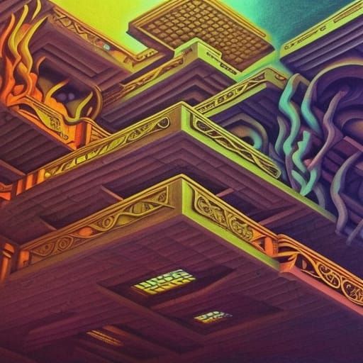 M C Escher complex drawing colour hyper detailed Epic cinema...