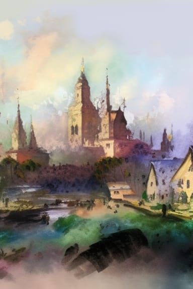 in Gouache Style, Watercolor, Museum Epic Impressionist Maxi...
