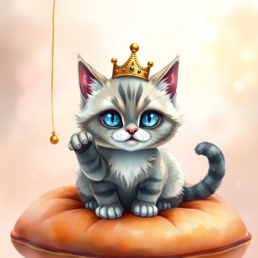 Mischievous Blue-Eyed Cat on Velvet Cushion