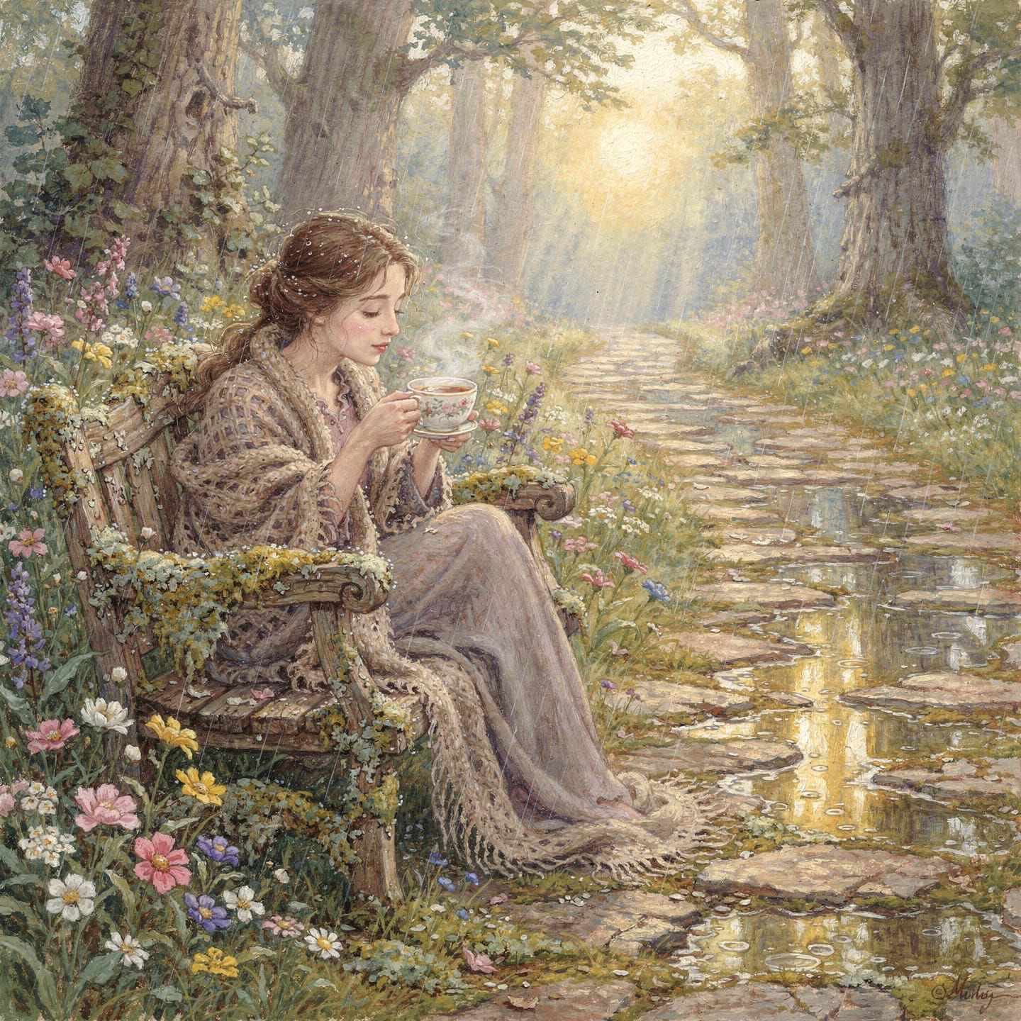 Morning Tea in the Rain  by @Art of Art