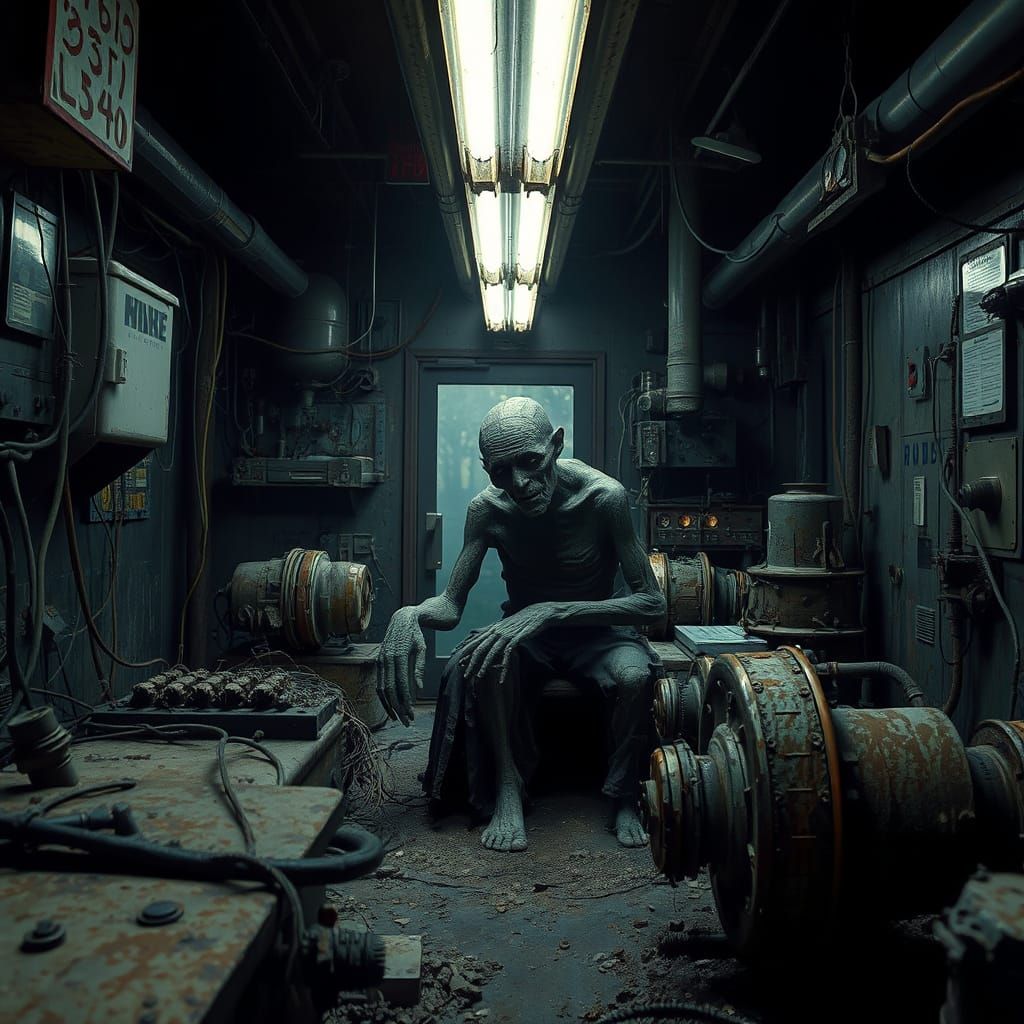 brain rot - Decrepit Figure in Abandoned Laboratory Scene