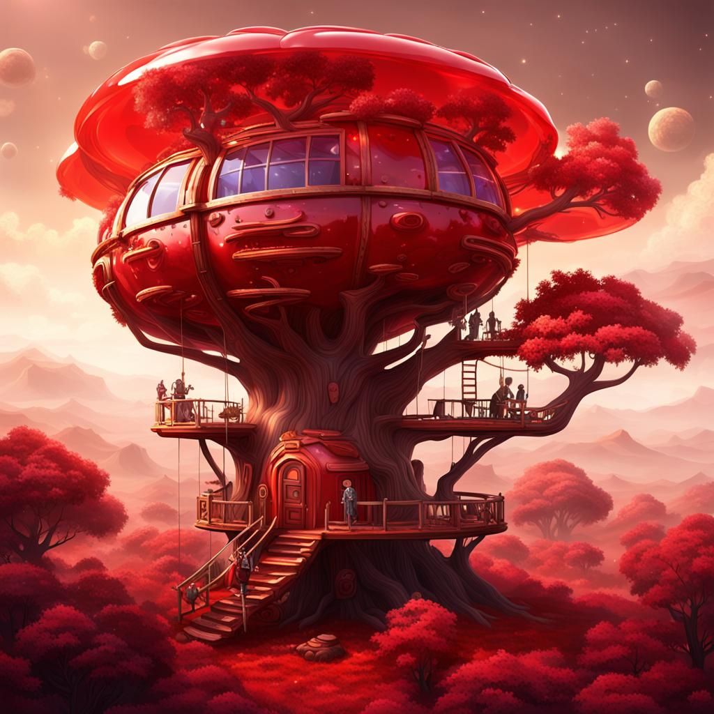 an alien pod tree house on the edge of the galaxy in a tree ...