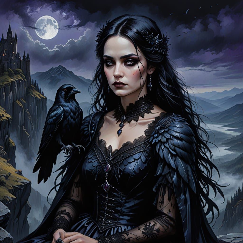 Goth girl with raven - 3 likes  by @Medi