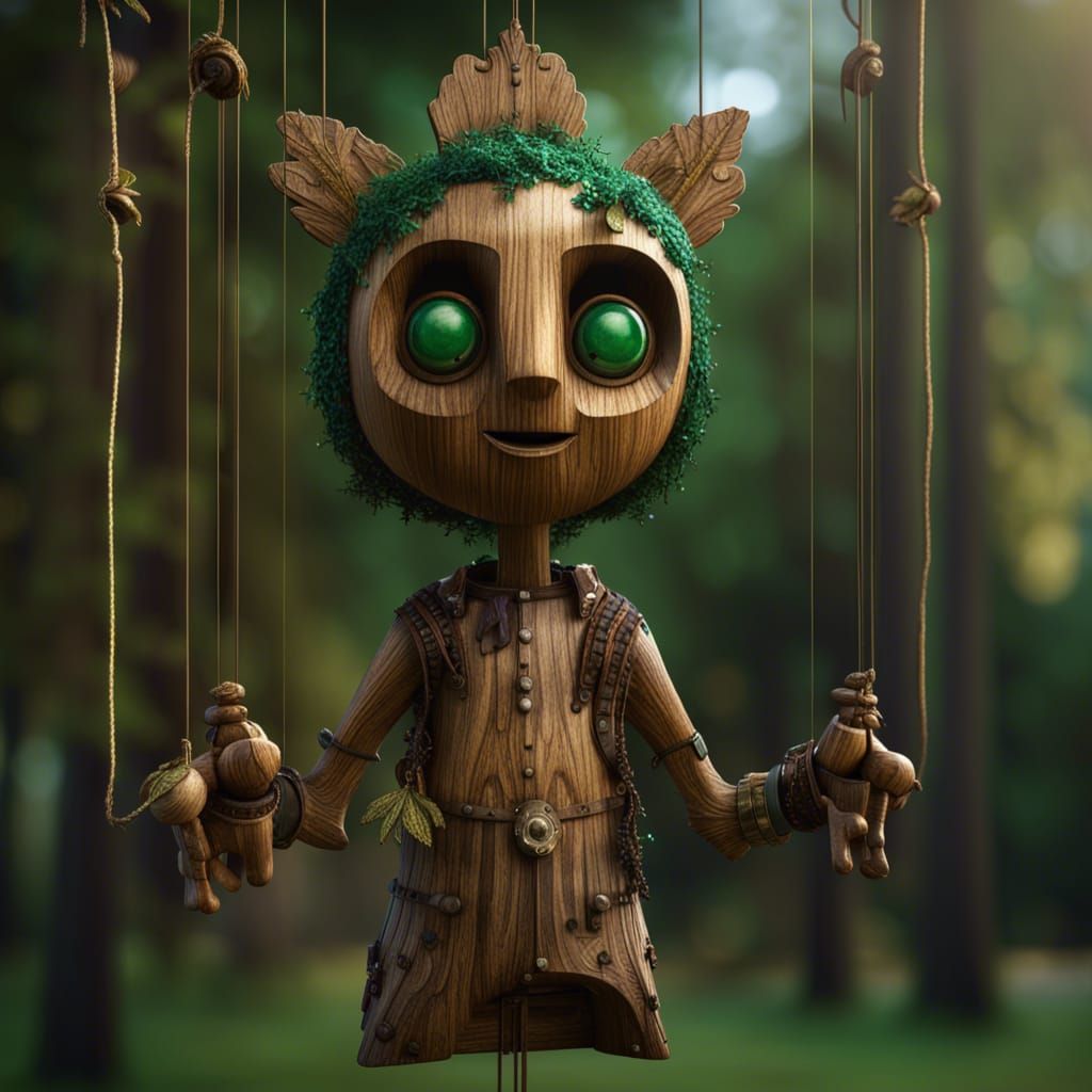 wooden puppet on strings,detailed   3d oak wood ,varnish,wax coat,glazed coating,unreal engine 5 ,128 ...  by @sandman