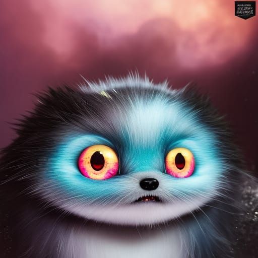 Baby fanged vampire  cute adorable fluffy  glass ball of lig...