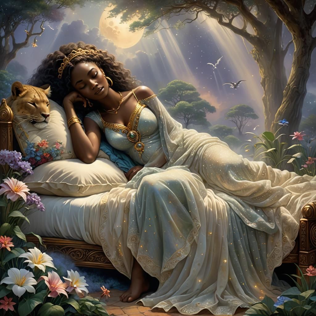 Beautiful  African Goddess sleeping peaceful in a beautiful ...