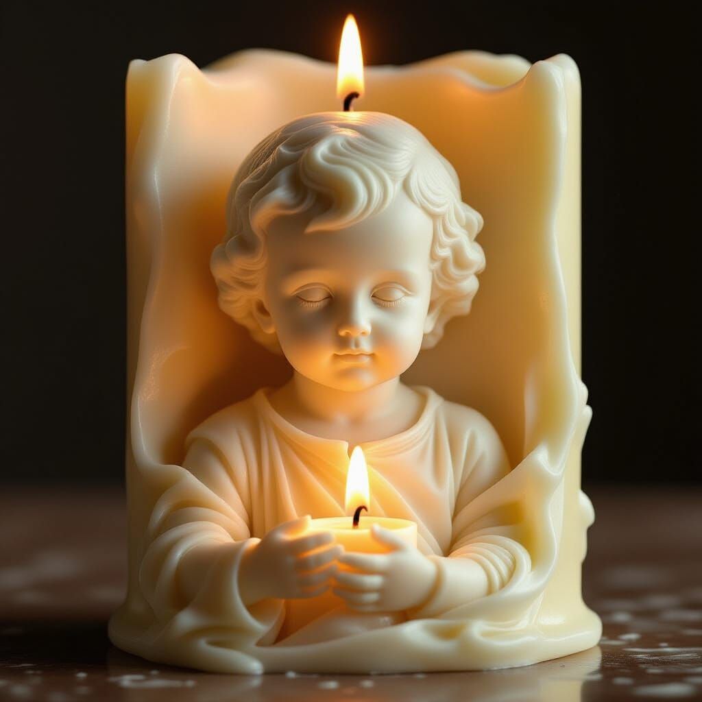 Sculpted Wax Candle Child with Warm Candlelight
