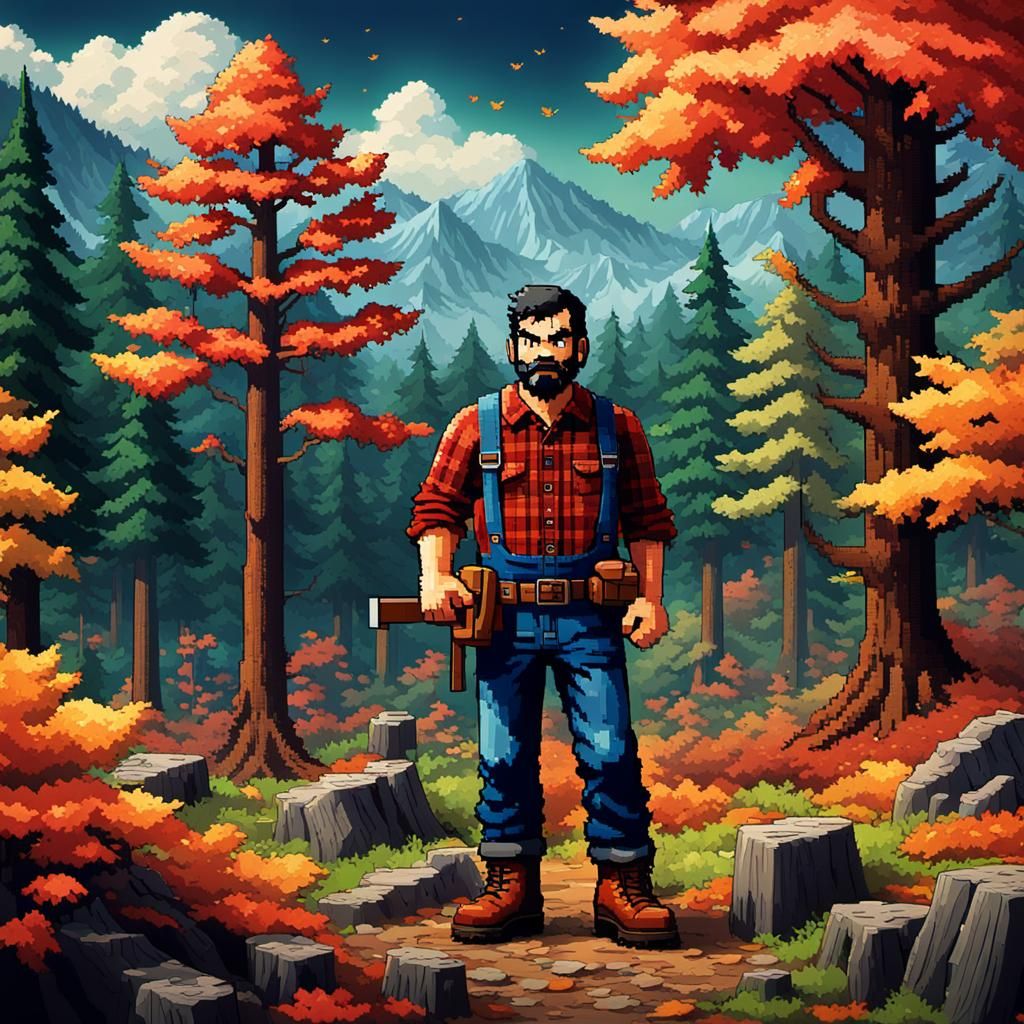 Lumberjack Man. An 8 bit type Nintendo or Ateri type game with the title, “In search of the mother of ...  by @Tylerman
