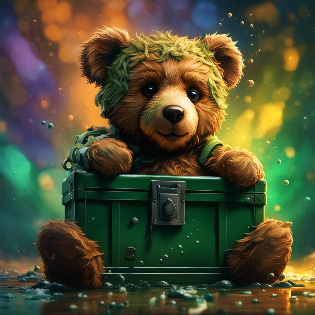 Cute brown teddy bear that got out from a locked dark green ...