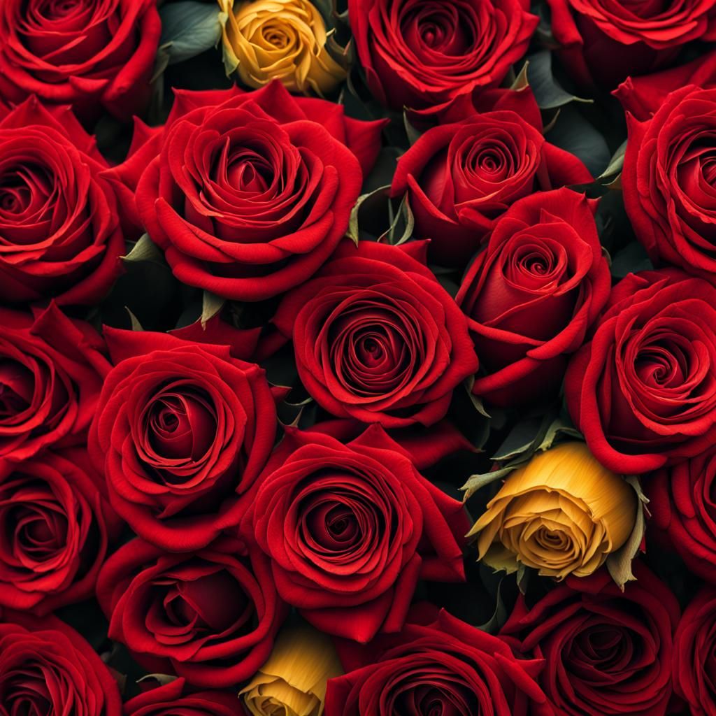 Hyperrealistic Roses and Sunflowers in Neon Red