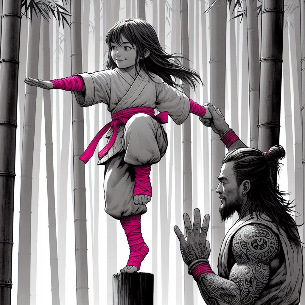 Kung Fu Kid Balances with her Papa