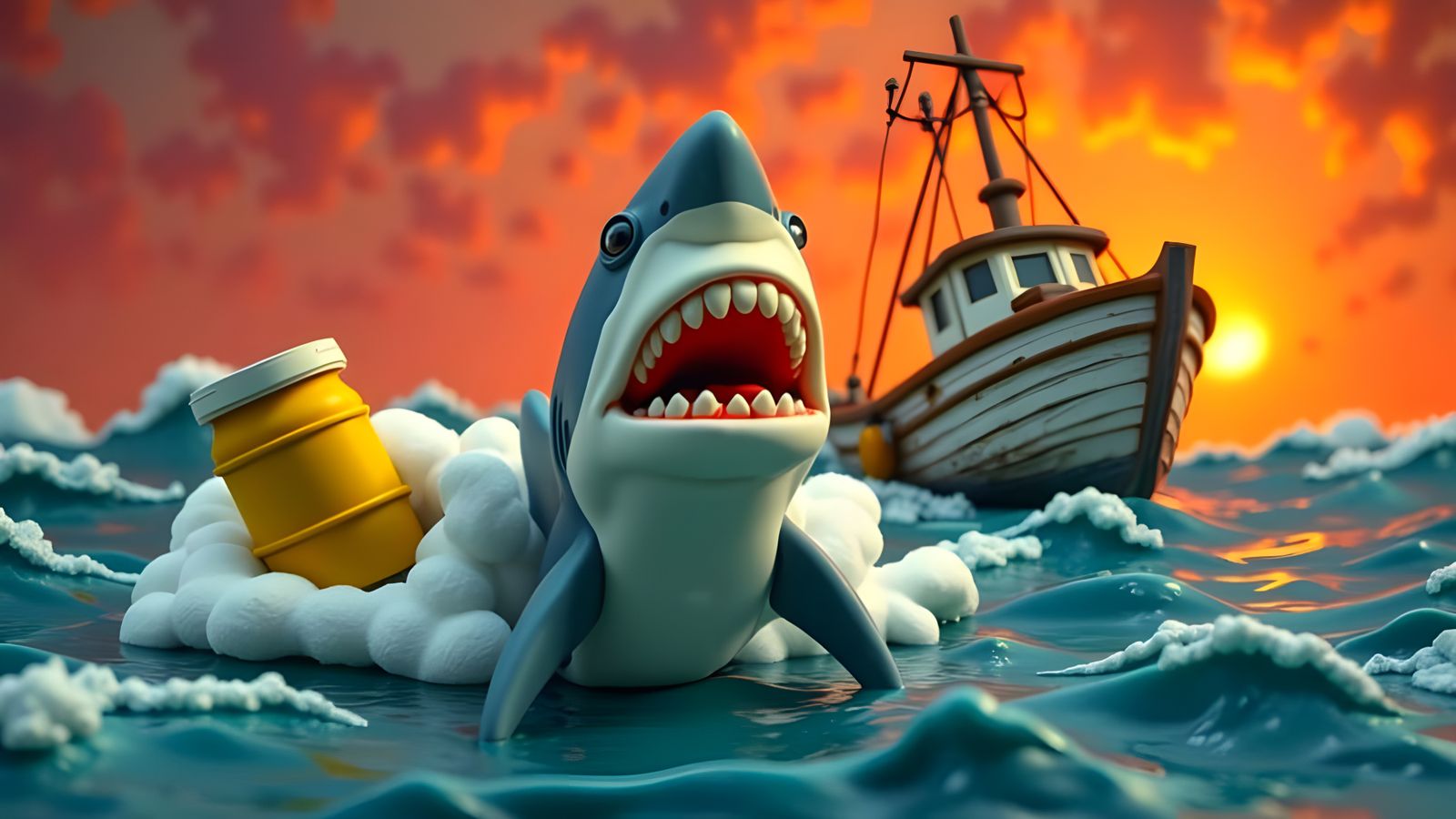 Great White Shark in Claymation Style