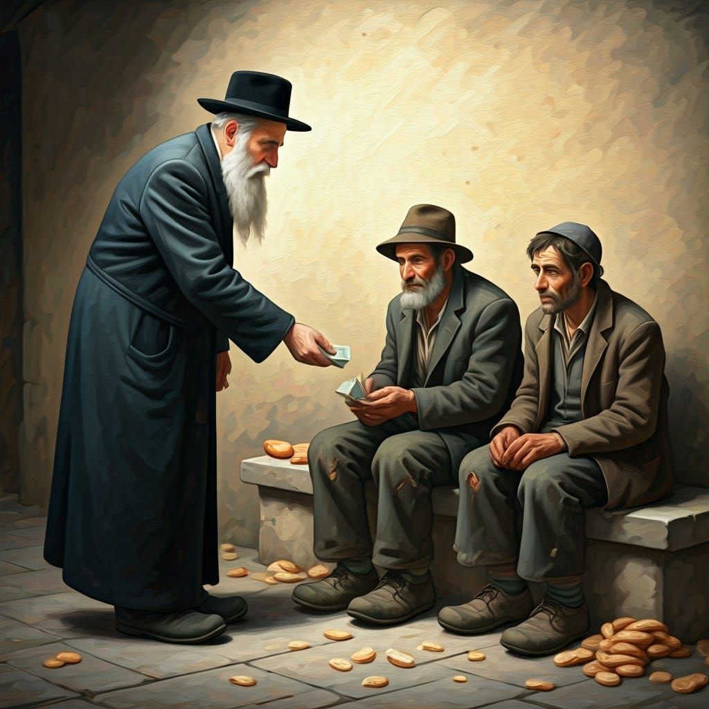 Elderly Rabbi Hands Out Meager Alms to Desperate Souls