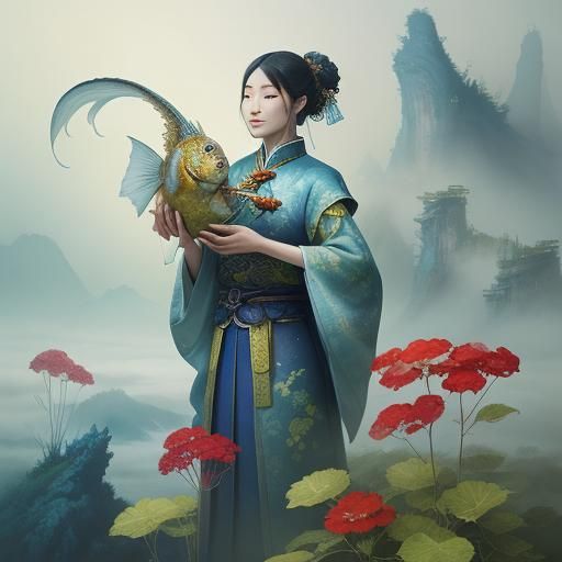 Big Fish and Begonia: Surreal Oil Painting