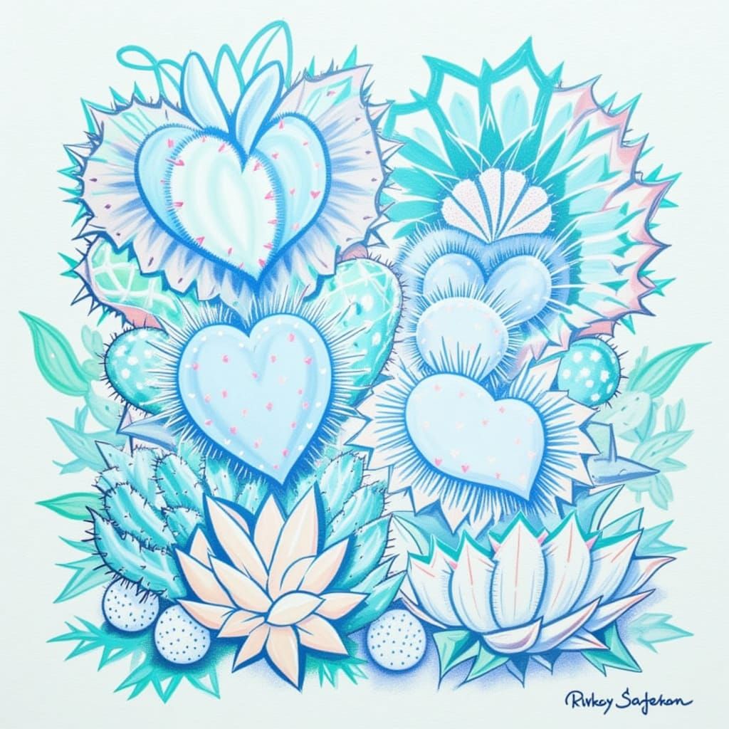 <lora:CACTUS HEART:1.0> Seashells blue and white
