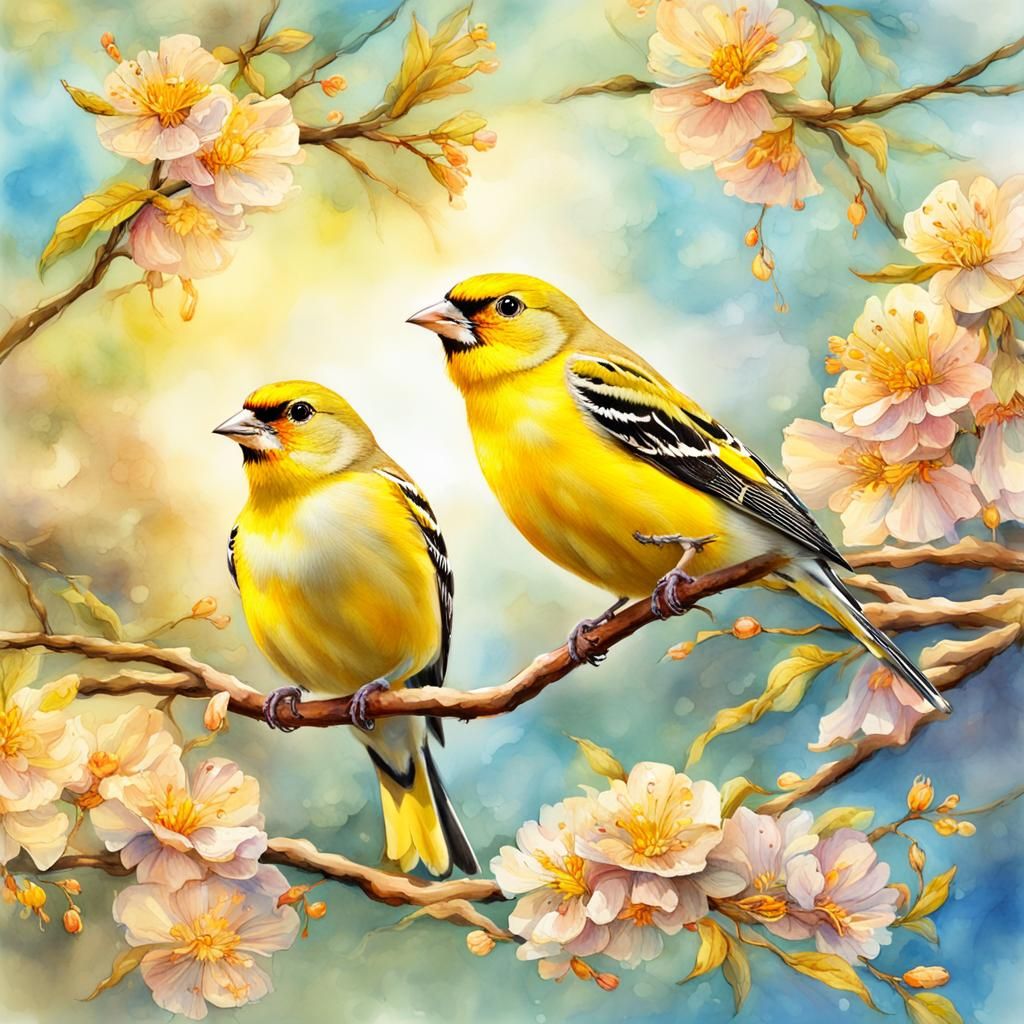 Golden Harmony: Finches and Blossoms - AI Generated Artwork - NightCafe ...