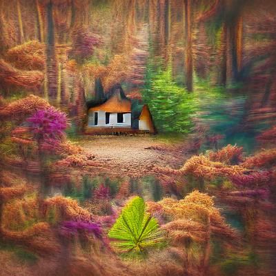 Cottage in the forest photo illustration 8k resolution