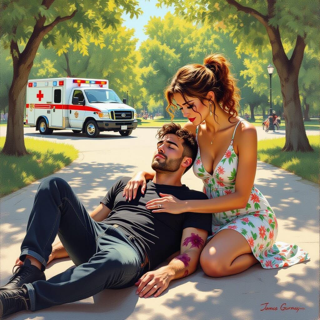 Man Injured in Park, Woman Cries as Ambulance Arrives
