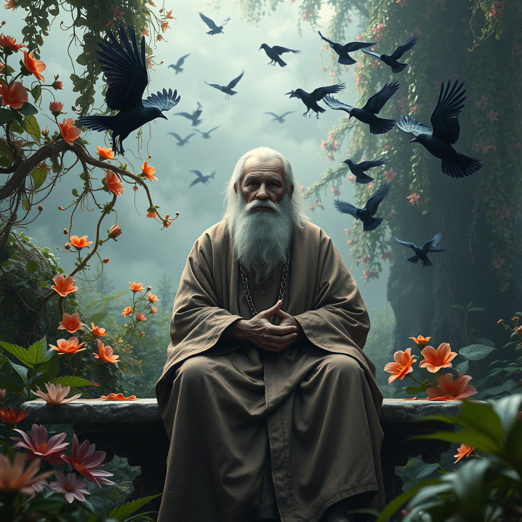 Wise Man in Mystical Garden, Digital Matte Painting