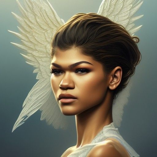 Zendaya as an angel, head and shoulders portrait, 8k resolution