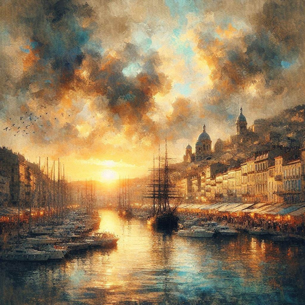 Marseille harbour at sunset