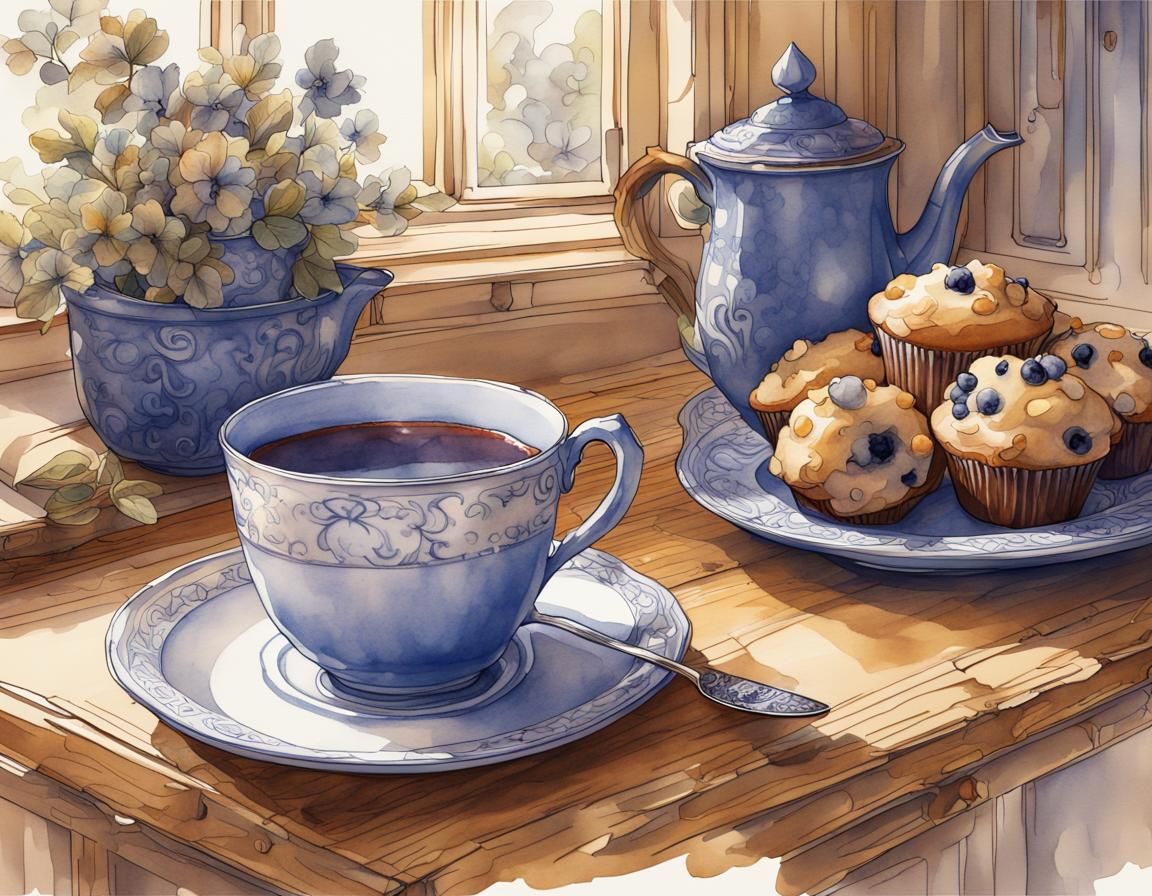 BLUEBERRY MUFFINS WITH MY MORNING COFFEE  by @WildPoppy