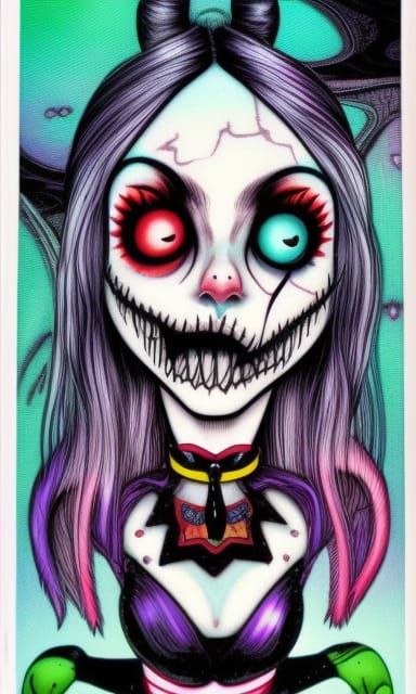 Harley Quinn, Style of Junji Ito, H.R. Giger, Amanda Sage, Lisa Frank ...