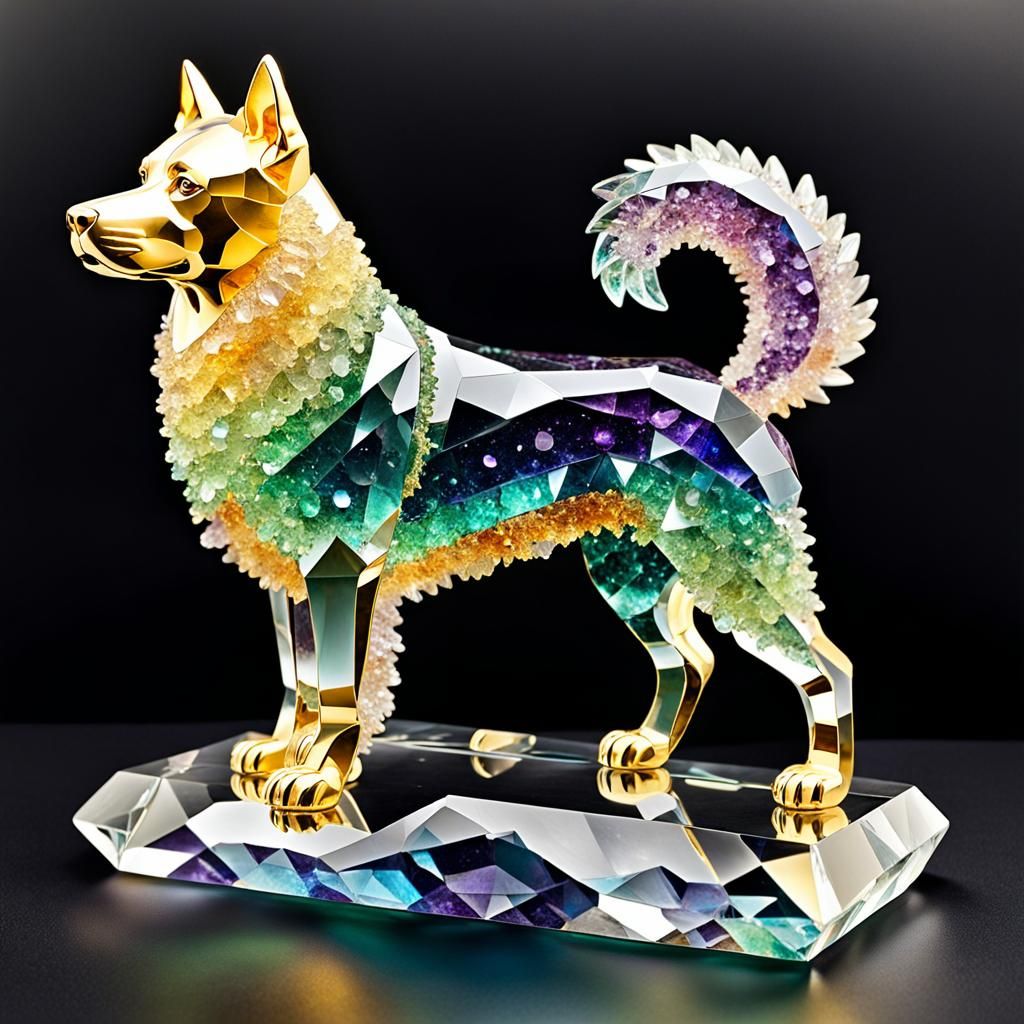 Crystal dog sculpture