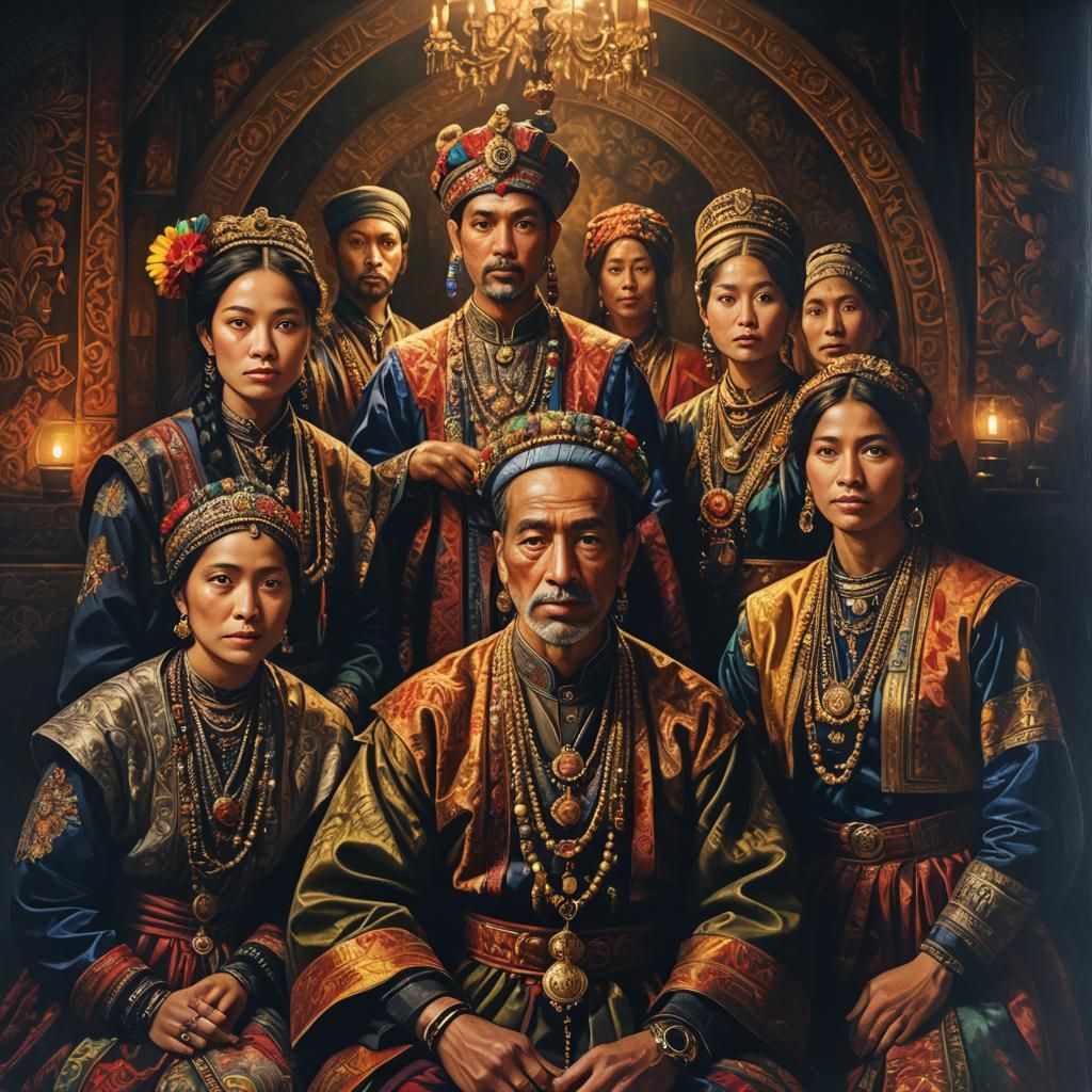 Mystical Group Portrait in Vibrant Oil Painting Style