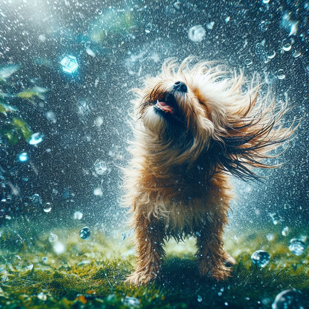 Cute dog in the rain