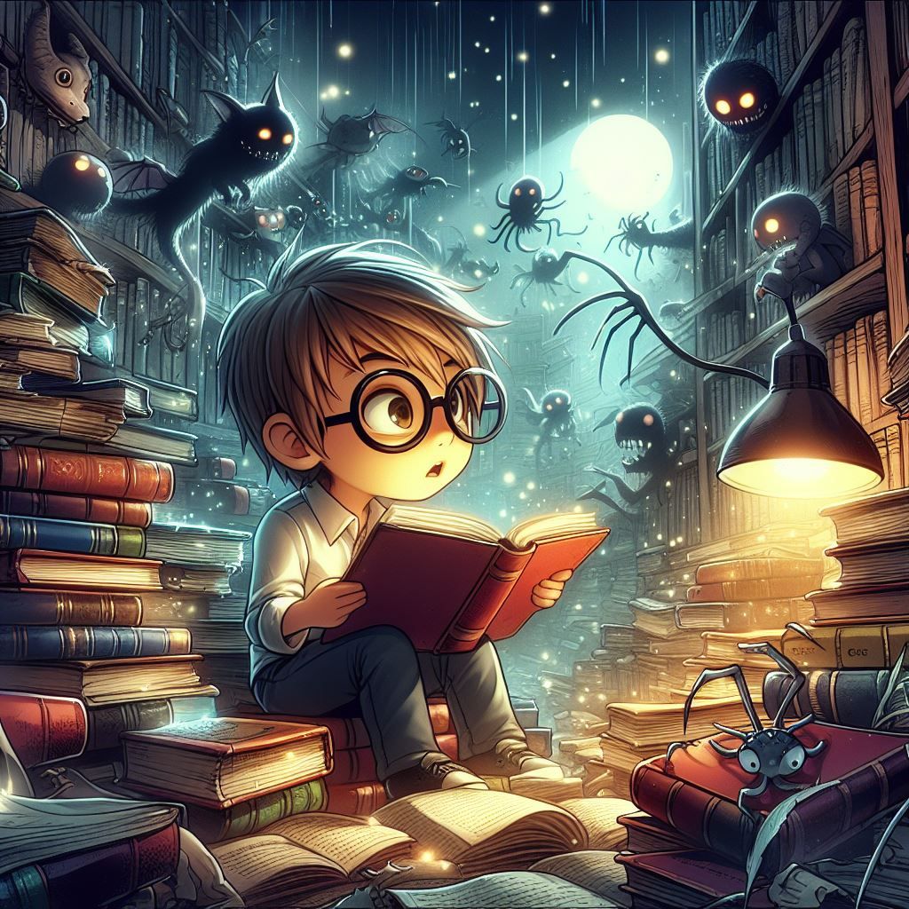 Nerd in magic library