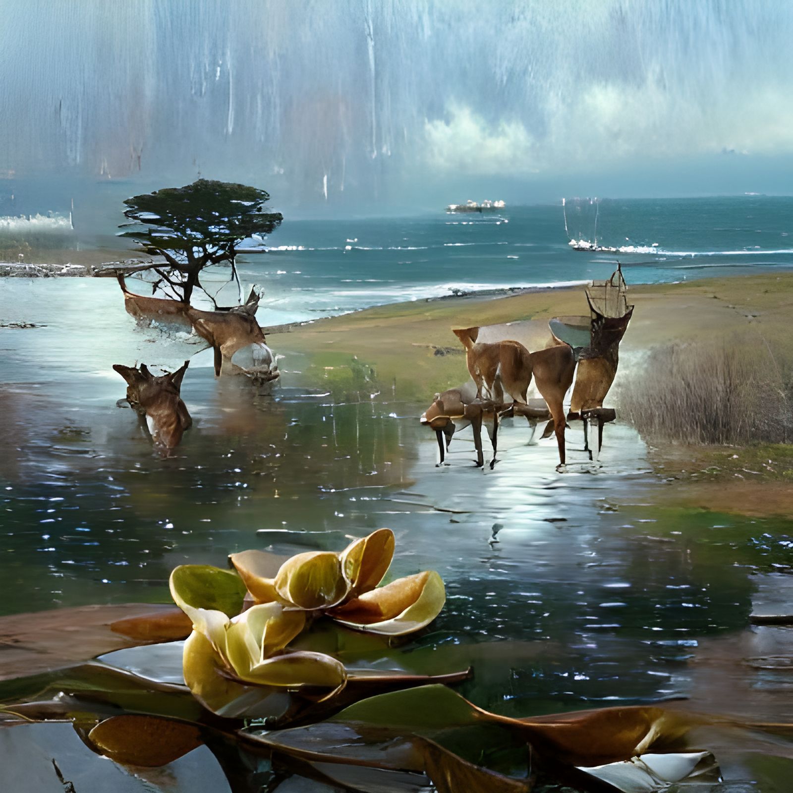 rain- relaxing silent - six deer-  ocean - magnolia tree