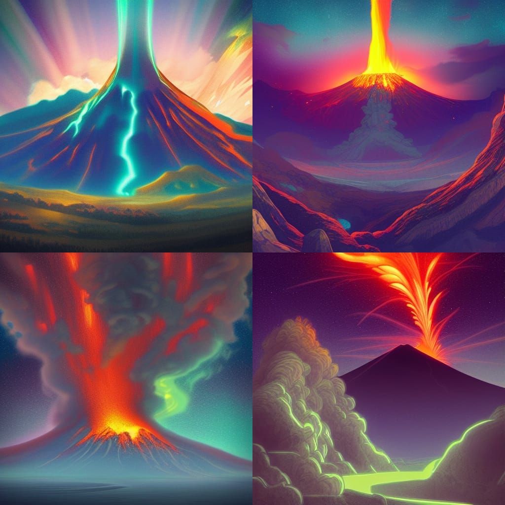 Volcano is awakened,rockfire art nouveau rococo architecture...