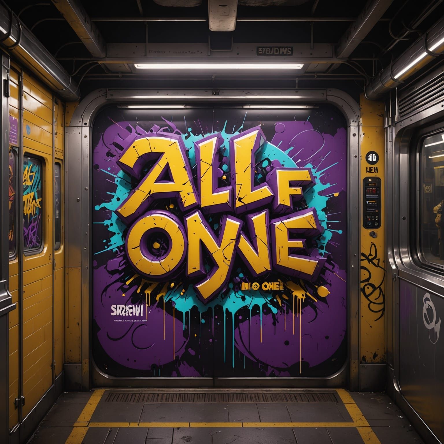 electrifing graffiti on a subway wall saying all for one in ...