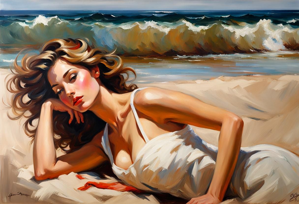 5 Pictures (1/5B): Women on the beach similar Pino Daeni