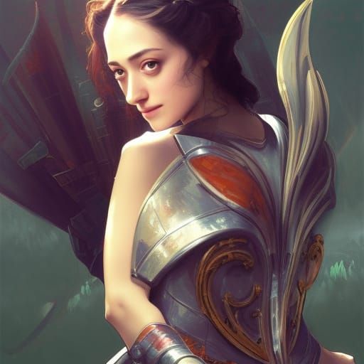 Armored Woman Portrait in Hyperdetailed Art Nouveau Style