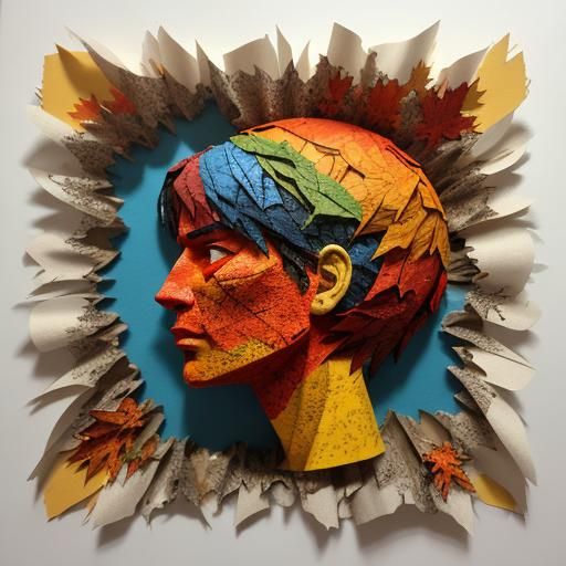 torn paper collage art, 3D - impression of autumn anger, red...