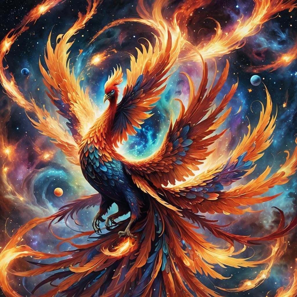Cosmic Phoenix Ascending in a Fantasy Nebula