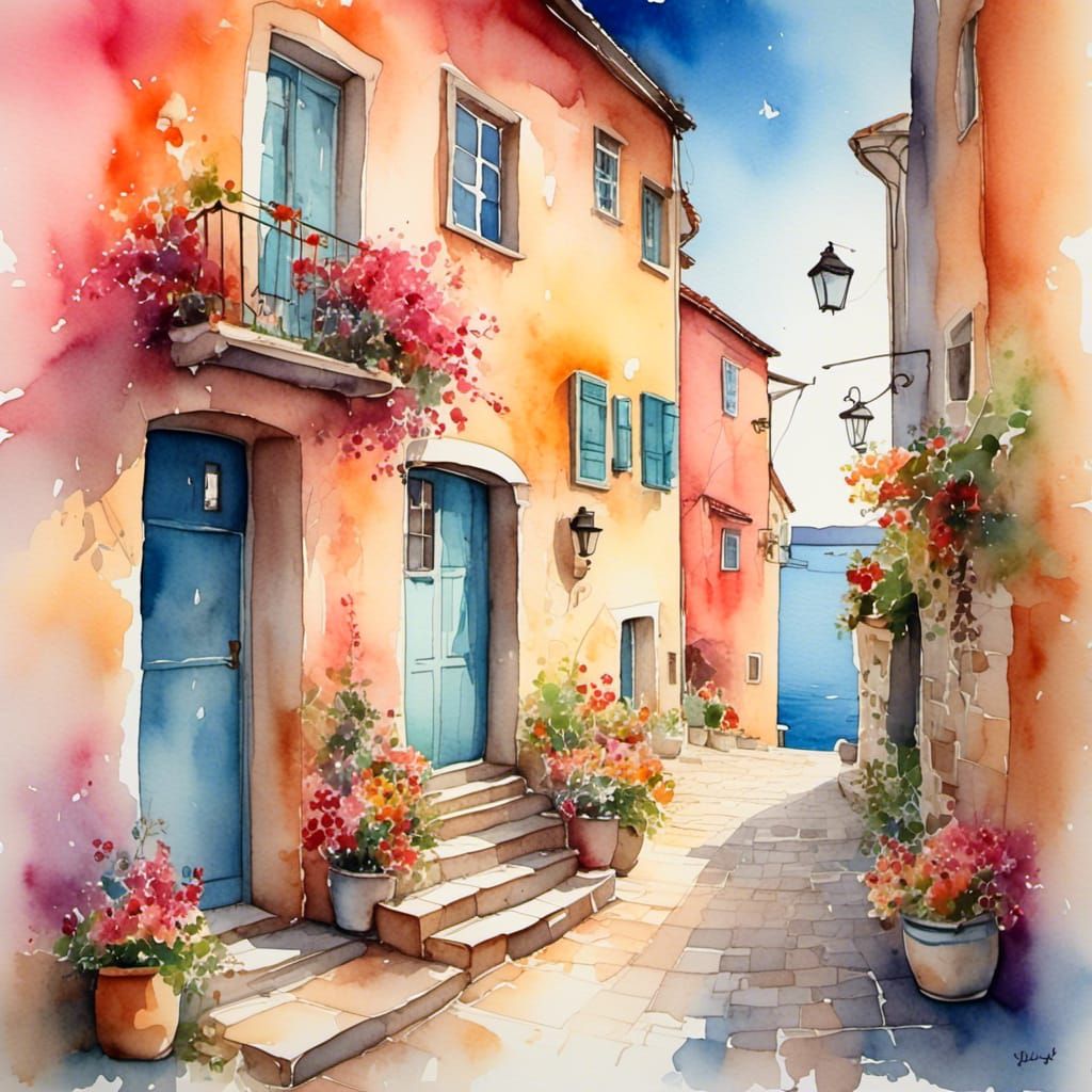coastal town at sunset