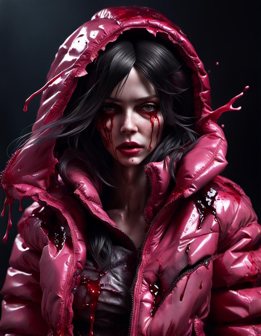 A creepy, eerie and scary dark-haired woman-doll ...