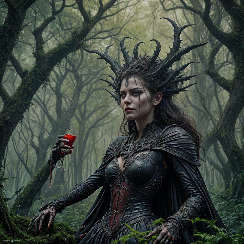 Epic Vampire Meets High Fae Queen in a Dark Forest Digital P...