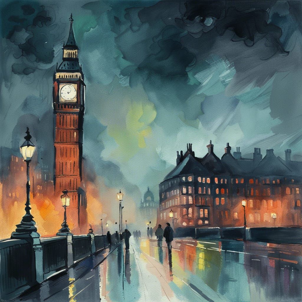 foggy london landscape at night  by @AliMar