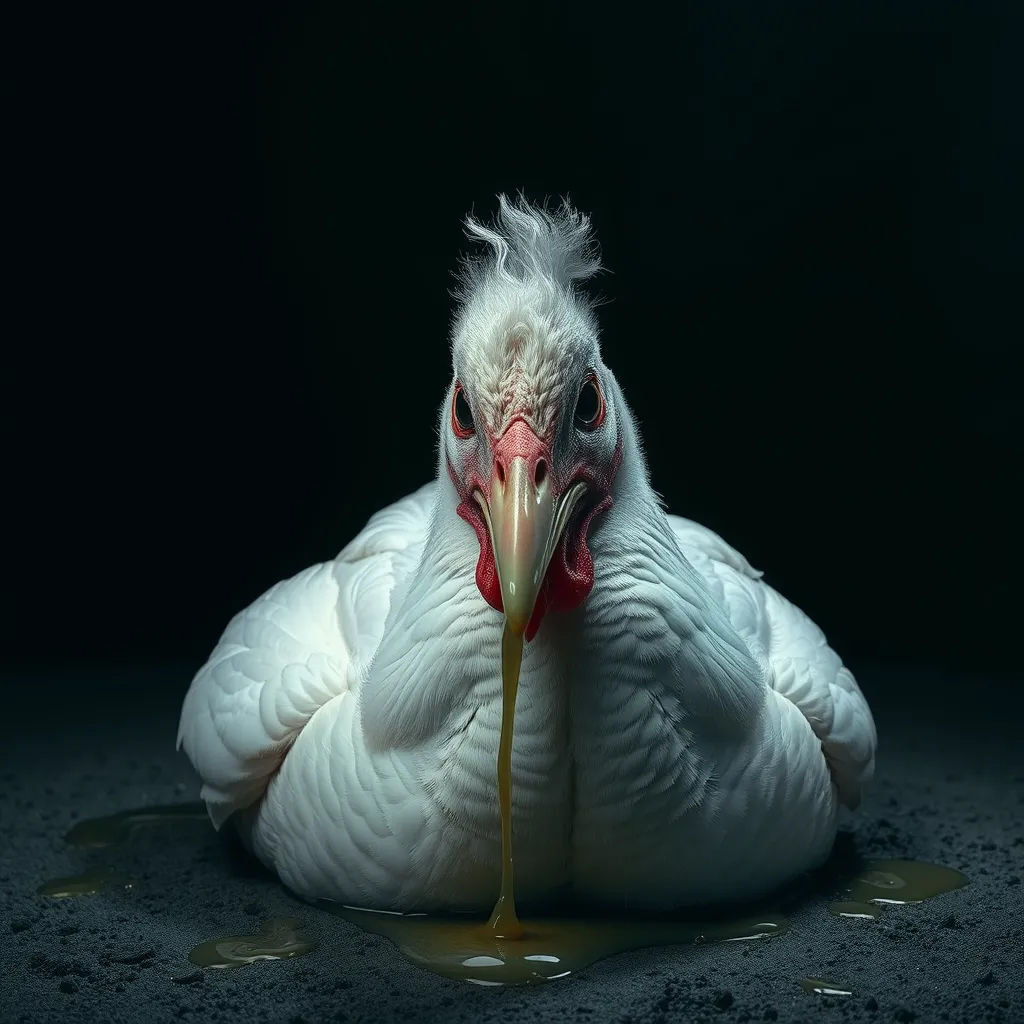 Poule gobant un oeuf