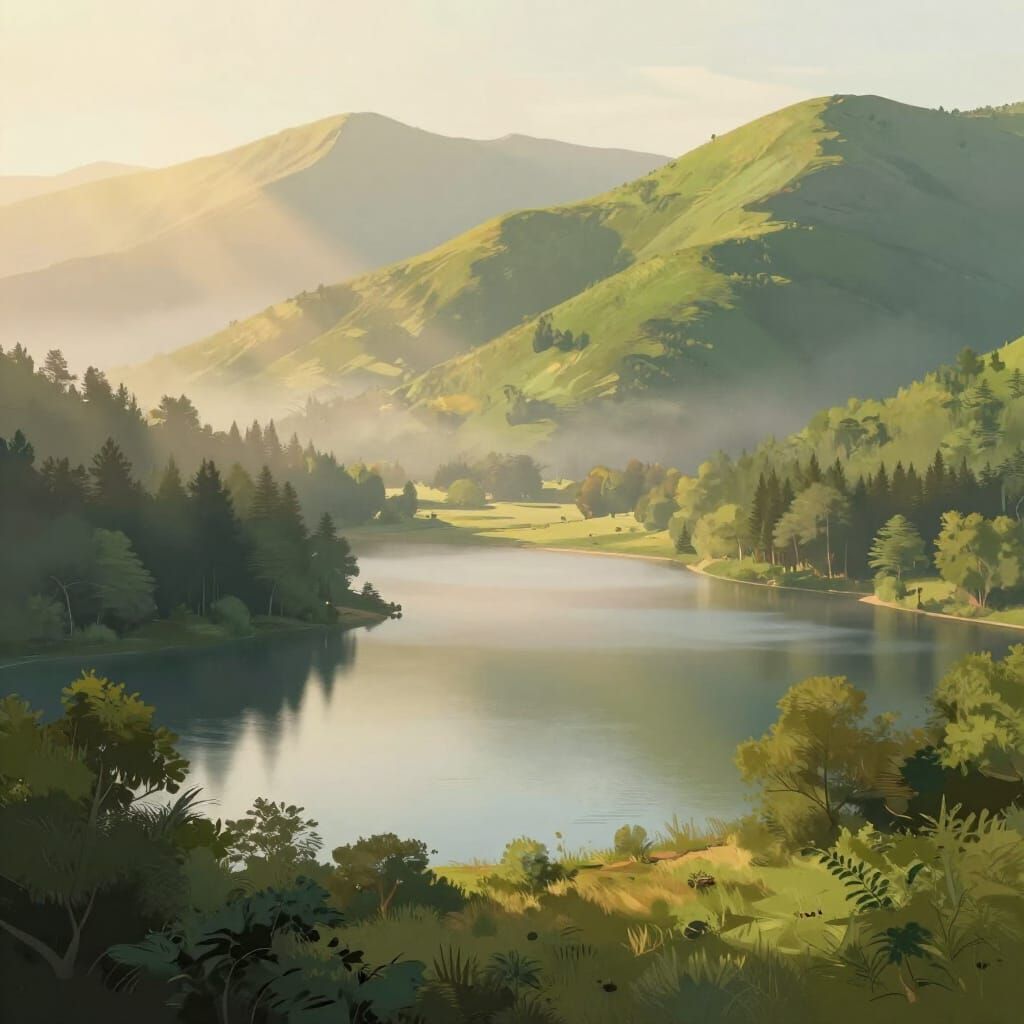 Tranquil Lake Landscape Digital Painting