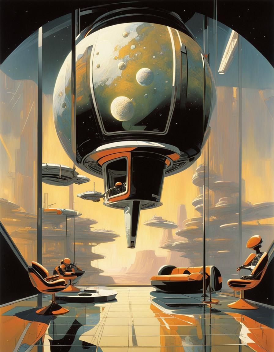 16k resolution, art by Syd Mead, Chris Foss. Zerogravity living