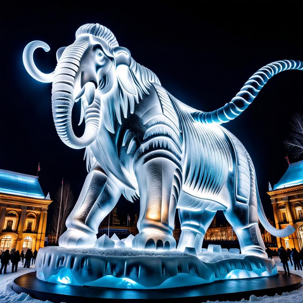 Ice sculpture of  giant woolly mammoth
