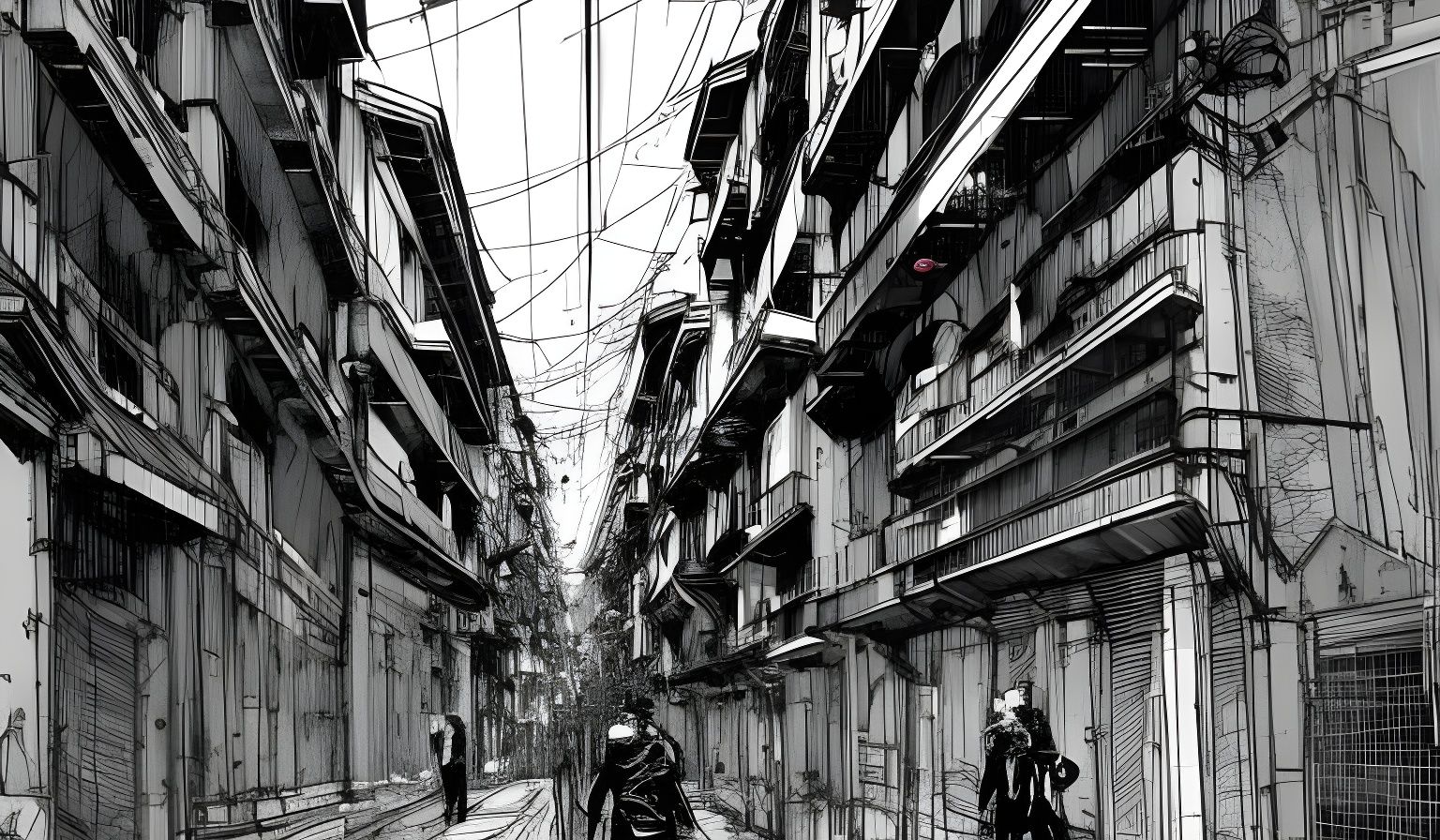 Napoli Streets In The Style Of Tsutomu Nihei's Blame - Ai Generated 